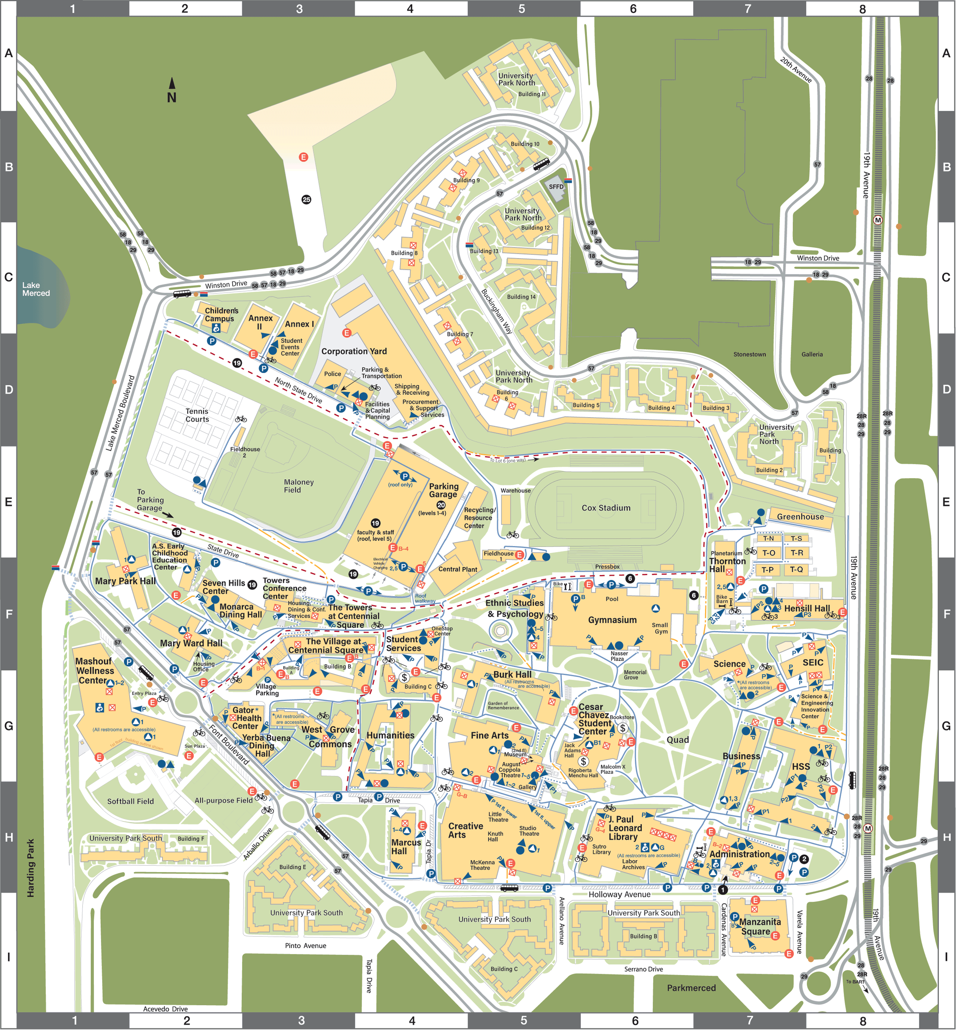 Campus map of SFSU as of May 2025