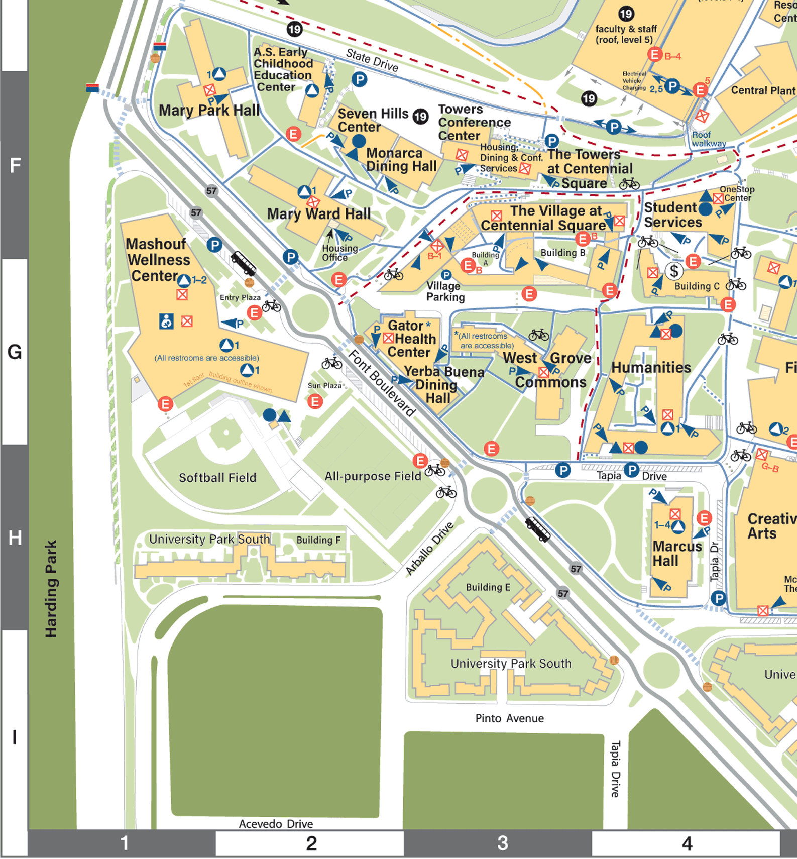 Map of the SFSU Quad Southwest as of May 2025