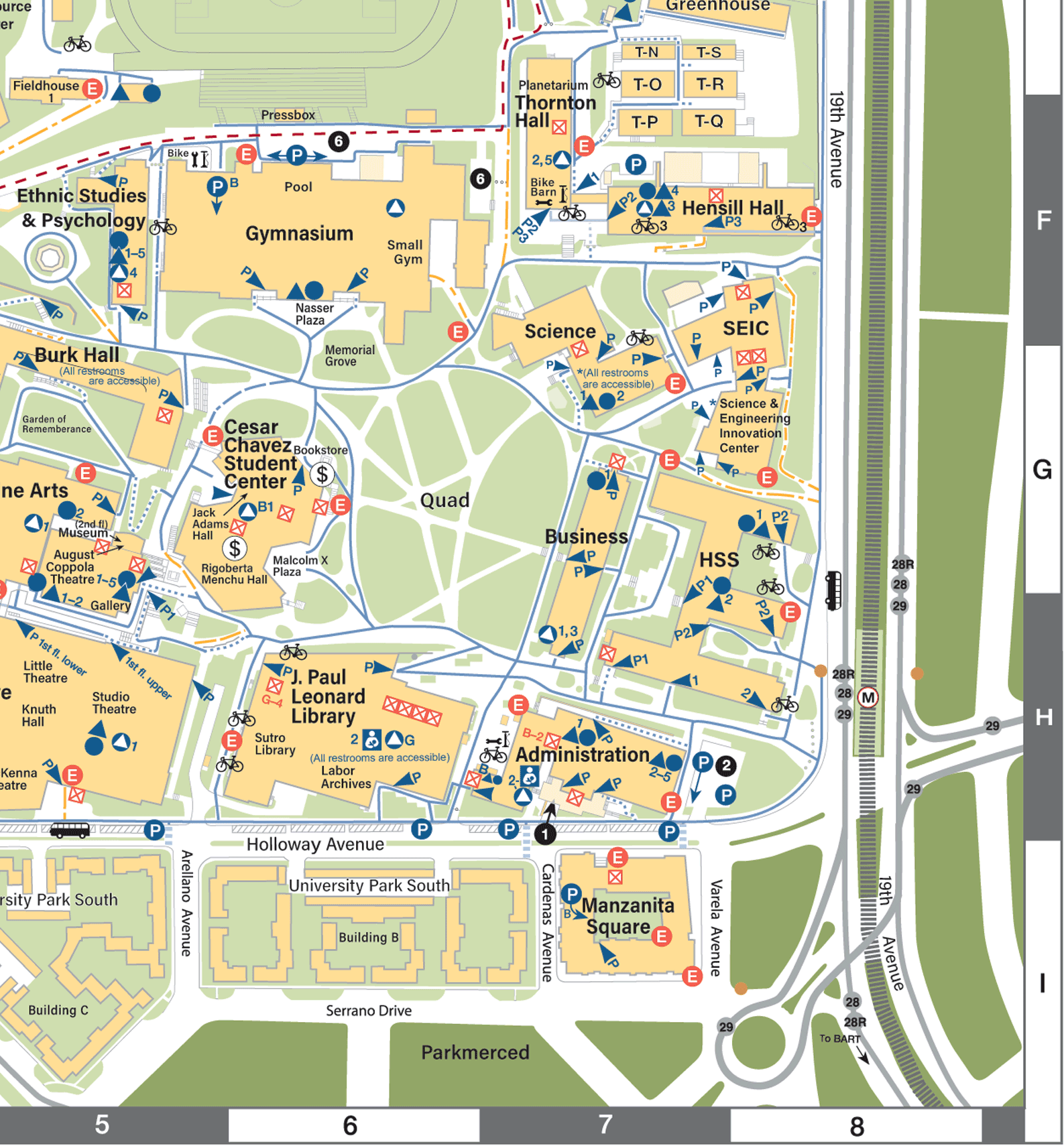 Map of the SFSU Quad Southeast as of May 2025