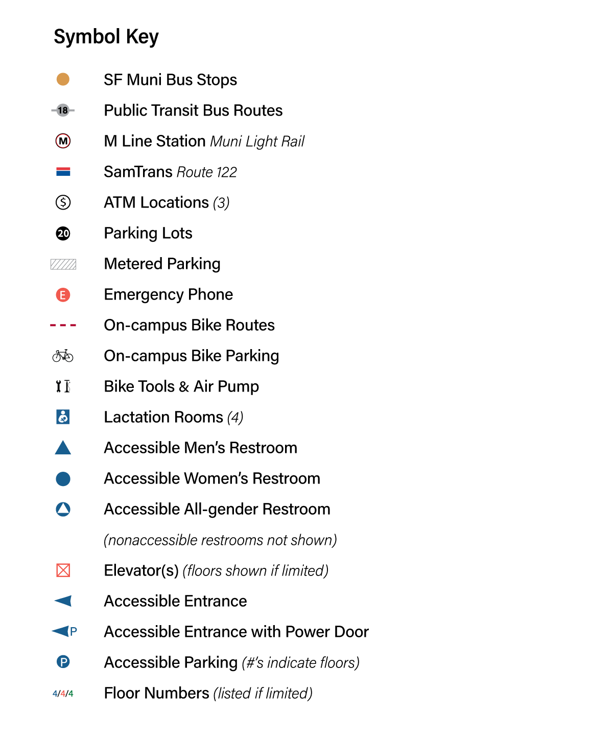 Symbols Key for SF State Campus Map